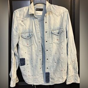 Like New Men’s Purple Brand Denim Button-Up Shirt with Paint Splatter. SZ Small